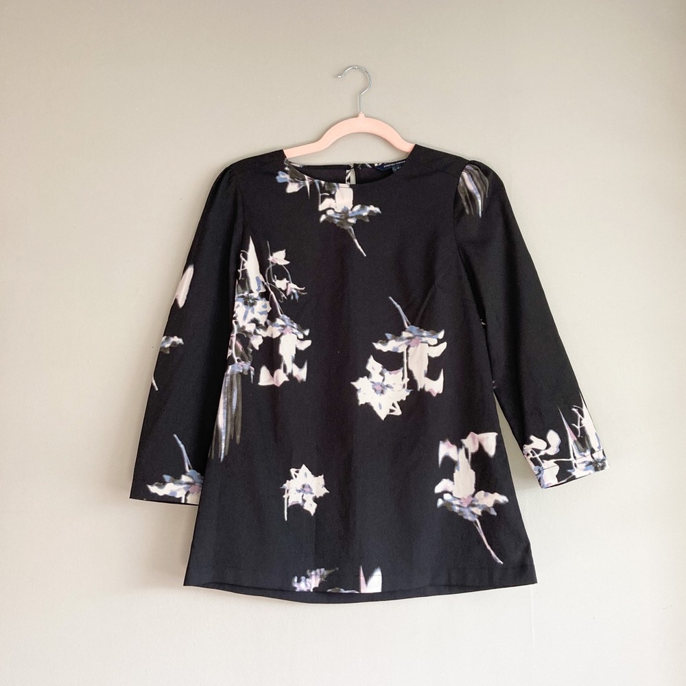 NWOT French Connection 3/4 Sleeve Floral Watercolor Top